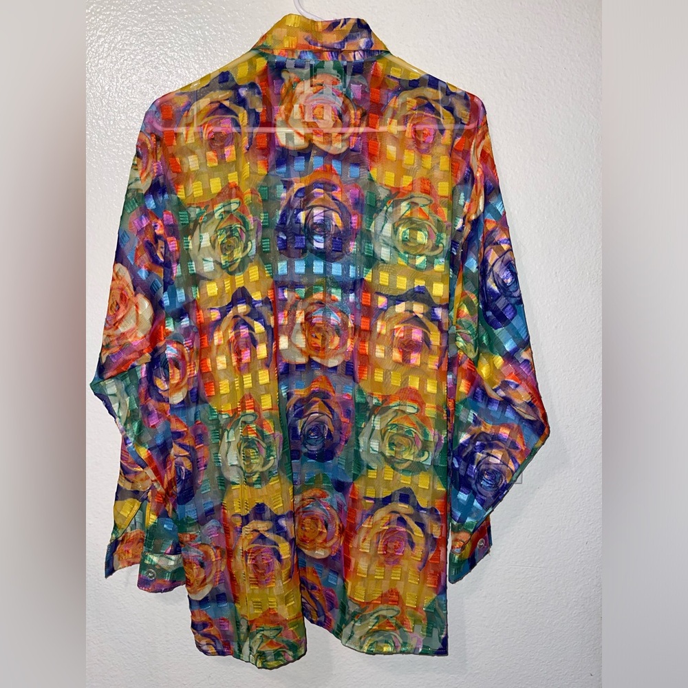 Vintage Elee. Size M/L. Colorful Floral Women's Blouse - Picture 3 of 6
